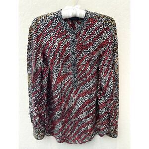 RAG & BONE | Silk Blouse Red Black Animal Print Long Sleeve Button Front | Large
